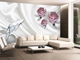 Wallpapers Home Decoration 3D Stereoscopic Rose Crystal Dolphin Custom Po Wallpaper Mural Paintings