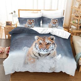 3D Tiger Duvet Cover Set Wild Animals Bedding Sets Tiger Jungle Pattern Soft Comforter Cover Quilt Cover 2/3Pcs King Queen Size