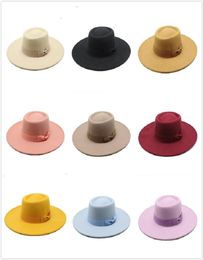 Vintage Wool Felt Jazz Fedora Hats Men Women Dress Wide Brim Panama Trilby Gentleman Formal Cap Black Yellow Red Pink Hat3349108