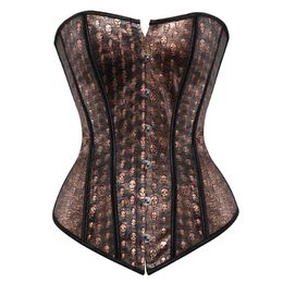 Corset Bustier Top Steampunk Sexy Skull Print Pattern Plus Size Burlesque Corselet Overbust Lingerie Gothic Vintage Costume