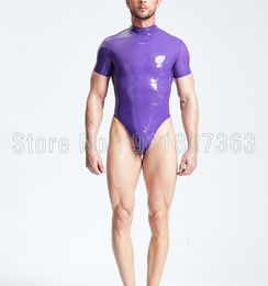 100% Male Latex Bodysuit Short Sleeve High Cut Leotard Rubber Latex Swimming Latex Catsuit w Back Crotch Zipper Customized