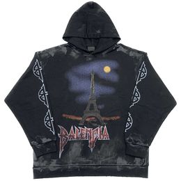 Designer Sweaters Balencigaas Mens classic Fashion loose Paris Brand Hoodies Hoodie Home 2023 New Tower Graffiti Handpainted Gradual Out Washed Old Hooded GDY QZR7