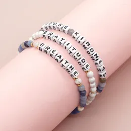 Link Bracelets Cross-border Personalized Dopamine European And American Bohemian Style Square Letter Bead Natural Stone Handmade Bea