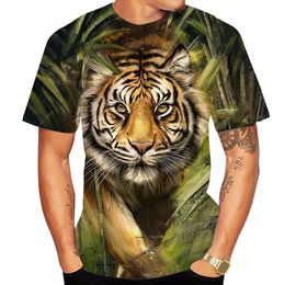 Men Summer Round Neck T-shirt Loose Large Short Sleeve 3D Printed Tiger Pattern T-shirt plus size Street Clothing Streetwear