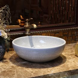 Vintage Ceramic Bathroom Sinks Simple Round Countertop Basin Household Balcony Art Antique Design Washbasin Bathroom Furniture