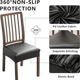 1PC PU Leather Elastic Chair Cover Waterproof Kitchen Dining Chairs Slipcovers Removable Upholstered Covers Furniture Protector