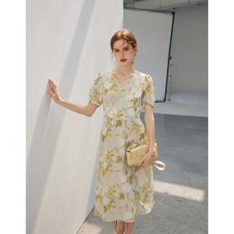 Designer Customization Women's Autumn Printed Slim Fit Silkworm Skirt Multi Colour Real Silk High Quality Printing Prom Dress 668