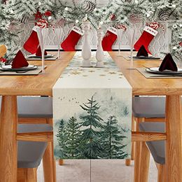 Christmas Tree Table Runner Christmas Decorations Linen Anti-fouling Easy To Clean Table Runner Indoor Kitchen Table Decoration