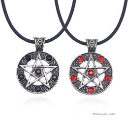 Anime Kuroshitsuji Pentagram Pendant Necklace Red Black Crystal Round Leather Chain Necklaces Unisex Cosplay Jewelry Colar4084349