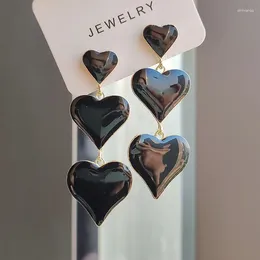 Stud Earrings INS Style Enamel Black Peach Heart Long Female Korean Vintage Personality Drop For Women Wedding Gifts