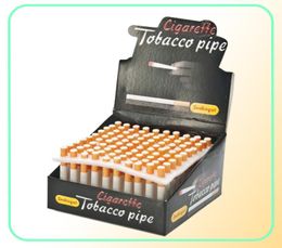 100pcsBox Cigarette Shape Smoking Pipes Metal Ceramic Bat Pipe One Hitter 78mm 55mm Mini Hand Tobacco Holder Tube Philtre Snuff Sn3182719
