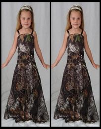 2018 Cheap Spaghetti Satin Camo Flower Girls Dresses Floor Length Formal Camouflage Kids Children Formal Wedding Party Wear7450103