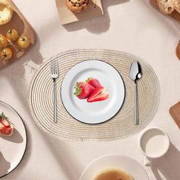 Table Mats Kitchen Essentials Elegant Woven Cotton Yarn Placemats Ellipse Design Protectors For Home Minimalist Dining