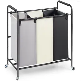 Laundry Bags Sorter Cart 3-Section Rolling Dirty Clothes Hamper With Wheels