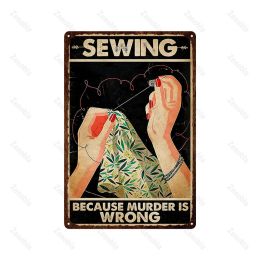 Girl Baking Because Murder Is Wrong Metal Poster Vintage Bathroom Sign Sewing Laundry Shabby Plaque Plates Bar Home Decoration