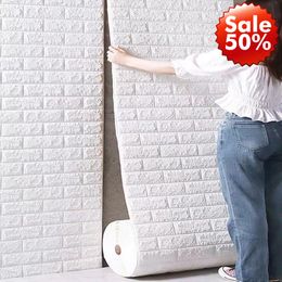 10M Self Adhesive 3D DIY Wallpaper Wall Stickers Soft Foam Brick White Vintage Wall Living Bedroom Home Decor stickers muraux