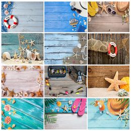 SHENGYONGBAO Wooden Board Starfish Shell Conch Photography Background Baby Shower Photo Backdrop Studio Props CAR-01