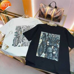 Designer Classic herm Shirt High quality Warhorse H printing Black and White Pure Cotton oversized t shirt Summer mens and women Trend T shirt sm