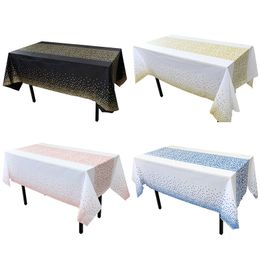 137x274cm PEVA Tablecloth for Party Wedding Table Decor Supply White and Gold Dots Waterproof Disposable Rectangle Table Cover