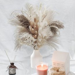 80pcs Pampas Grass Flowers Set,Dried Plants Bouquet Arrangement,100% Natural Dry Flowers Boho Decoration,Living Room Vases Decor