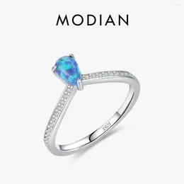 Cluster Rings MODIAN 925 Sterling Silver Exquisite Blue Opal For Women Charm Crown Wedding Anniversary Fine Jewelry Gift