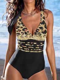 2023 New Women Sexy One Piece Swimsuits Swimming Bikini Leopard Bodysuit Criss Cross Female Bathers Bathing Suit Mujer Swimwear