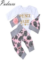 Pudcoco Baby Girl Floral Clothes Newborn Infant Long Sleeve Romper Pants Headband Outfits Clothes Casual Clothing Sets 018M4175837