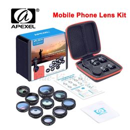 Apexel Professional Mobile Phone Lens Kit with Macro Wide Angle Fisheye Lens CPL ND32 Star Philtre for Single Dual Camera Phones