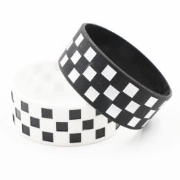 racing bracelet Racing Chequered Flag Silicone Rubber Bracelet 1 Inch Wide Sport Bangle