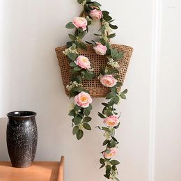 Decorative Flowers 5 PCS Artificial Rose Vine Plastic Hanging Ivy Home Decor Wedding Wall Decoration Mariage Fausse Plante