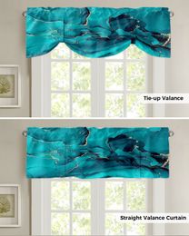 Aqua Marble Golden Lines Window Valance Curtain Kitchen Cafe Short Curtains Living Room Tie-Up Valance Curtain