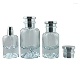 Storage Bottles 5pcs Glass Mist Spray Bottle Empty Refillable Crimp Pump Silver Lid Atomizer Clear Thick Bottom Perfume 30ml 50ml 100ml