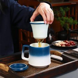 Cups Saucers Ceramic Tea Cup With Lid And Filter Creative Separation Mug Porcelain Office Coffee Simple Gradient Water Drinkware