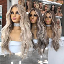 Remy Hair Full Lace Wig Light Grey Highlight Wig Ash Blonde HD 13x6 Lace Front Human Hair Wigs Transparent Lace Long Wavy 150%