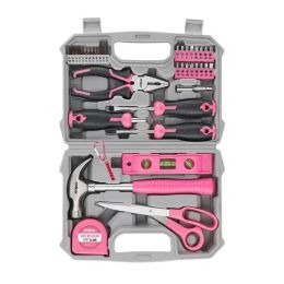 42Pcs Pink Household Tool Sets Electric Screwdriver Pincer Pliers Claw Hammer Tool Case Multifunctional Home Repair Tool Box Set