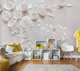 Wallpapers Wellyu Custom Wallpaper 3d Po Murals Nordic Wind Luxury Jewelry Flower Leather Carving Background Wall Papers Home Decor