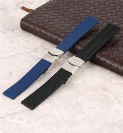 18202224mm BlackBlue Waterproof Silicone Band Rubber Watches Strap Diver Replacement Bracelet Belt Spring Bars Straight End1575742