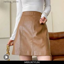Sexy Skirt MOUKYUN Mini y Leather Skirt Women Spring Autumn Korean Fashion Short Skirts Female High Waisted Club Brown A-Line Skirts L410
