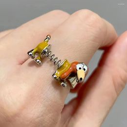 Party Supplies Cute Spring Ring Female/Male Niche Design Adjustable Unisex Dog Alloy Enamel Finger Rings All- Gift For Friend