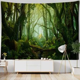 Landscape Jungle Tapestry Retro Tapestries Fantasy Wall Hanging Hippie Forest Home Wall Decoration Carpet Living Room Art Decoration R0411