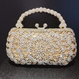 Gold/Silver Crystal Clutches Women Diamond Top-Handle Evening Bag Clear Rhinestone Wedding Party Clutch Purse Lady Cocktail Case