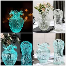Vase Flower Holder Floral Luminous Hydroponic Planter Clear Decorative Pots Mouth Desktop Waves Vases Container