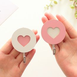 Wood Heart Decorative Hooks Storage Self-adhesive Wall Hooks Punch-free Hanging Key Holders Ganchos Para Colgar Crochet Mural