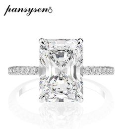 PANSYSEN Real 925 Sterling Silver Emerald Cut Created Moissanite Diamond Wedding Rings for Women Luxury Proposal Engagement Ring C8878056