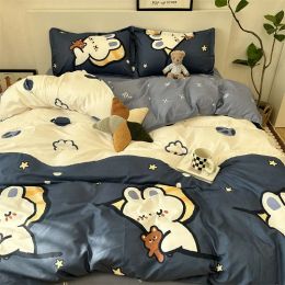 Ins Rabbit Bedding Set Flat Bed Sheet Duvet Cover Twin Full Queen Size Nordic Bed Linen Cute Rabbit Quilt Cover