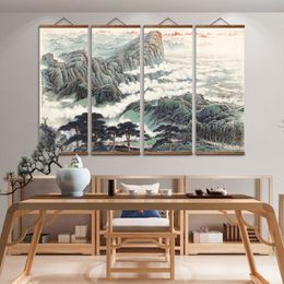 MT0938 Chinese Style The Great Wall shines brightly Canvas Decorative Wall Art Posters Solid Wood Scroll Paintings