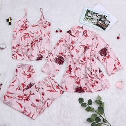 Print Sexy Women Pajamas Sets Satin Sleepwear Pijama Silk Home Wear Embroidery Sleep Lounge Pyjama Nightwear Lingerie