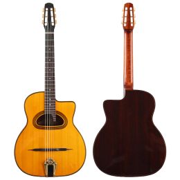 Cables Gypsy Django Acoustic Guitar 41 Inch Solid Spruce Wood Top High Gloss 6 String Hickory Wood Jazz Folk Guitar