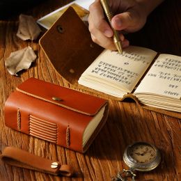 Handmade Cool Pocket Mini Size Genuine Leather Journal Thick Notebook 320 pages Blank Kraft Paper Sketchbook Diary Notepad Gift