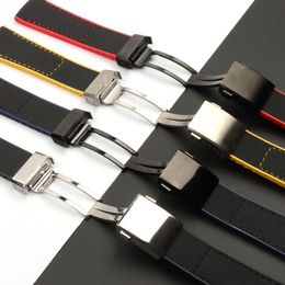 22mm 24mm Black Bracelet Nylon Silicone Rubber Watch Band Stainless Buckle For Fit Brei-tling Watch Strap235n